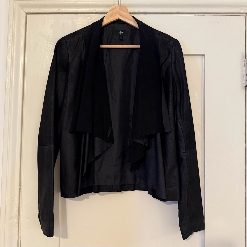 Aqua Black Leather Draped Women's Jacket